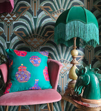 Load image into Gallery viewer, Vintage Scarf Cushion with Oriental vase design