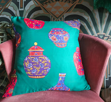 Load image into Gallery viewer, Vintage Scarf Cushion with Oriental vase design