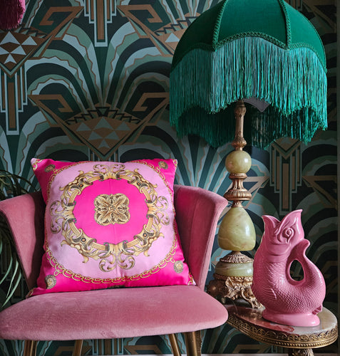 Vintage Scarf Cushion in Pink & Gold