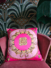 Load image into Gallery viewer, Vintage Scarf Cushion in Pink &amp; Gold