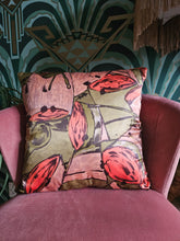 Load image into Gallery viewer, Vintage Scarf Cushion in Coral &amp; Olive