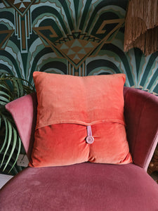 Vintage Scarf Cushion with Orange Purple and Yellow circle design