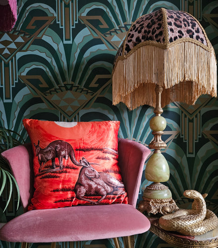Vintage Scarf Cushion featuring Kangaroos