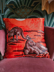 Vintage Scarf Cushion featuring Kangaroos