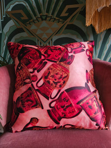 Vintage Scarf Cushion with a Greek Pot design