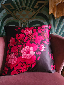 Vintage Scarf Cushion with pink & Red florals