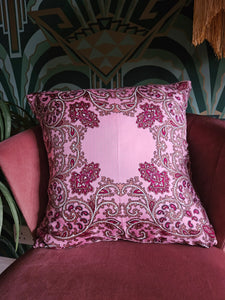 Vintage Scarf Cushion in Pinks & Reds