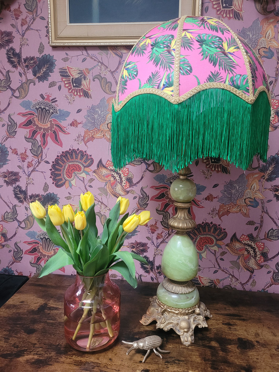 Patterned lampshade Art Deco Tropical Pink